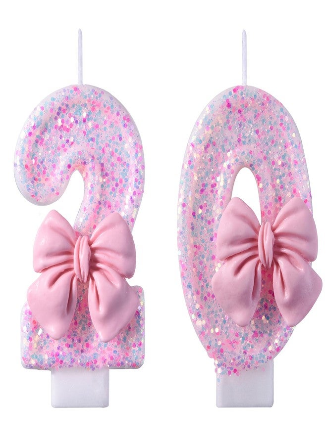 VSHILI 20th Birthday Candles, Pink 20 Year Old Number Birthday Candles for Women, Happy Birthday Party Cake Topper Decoration Gifts for 20th Wedding Anniversary Celebration - Image 1